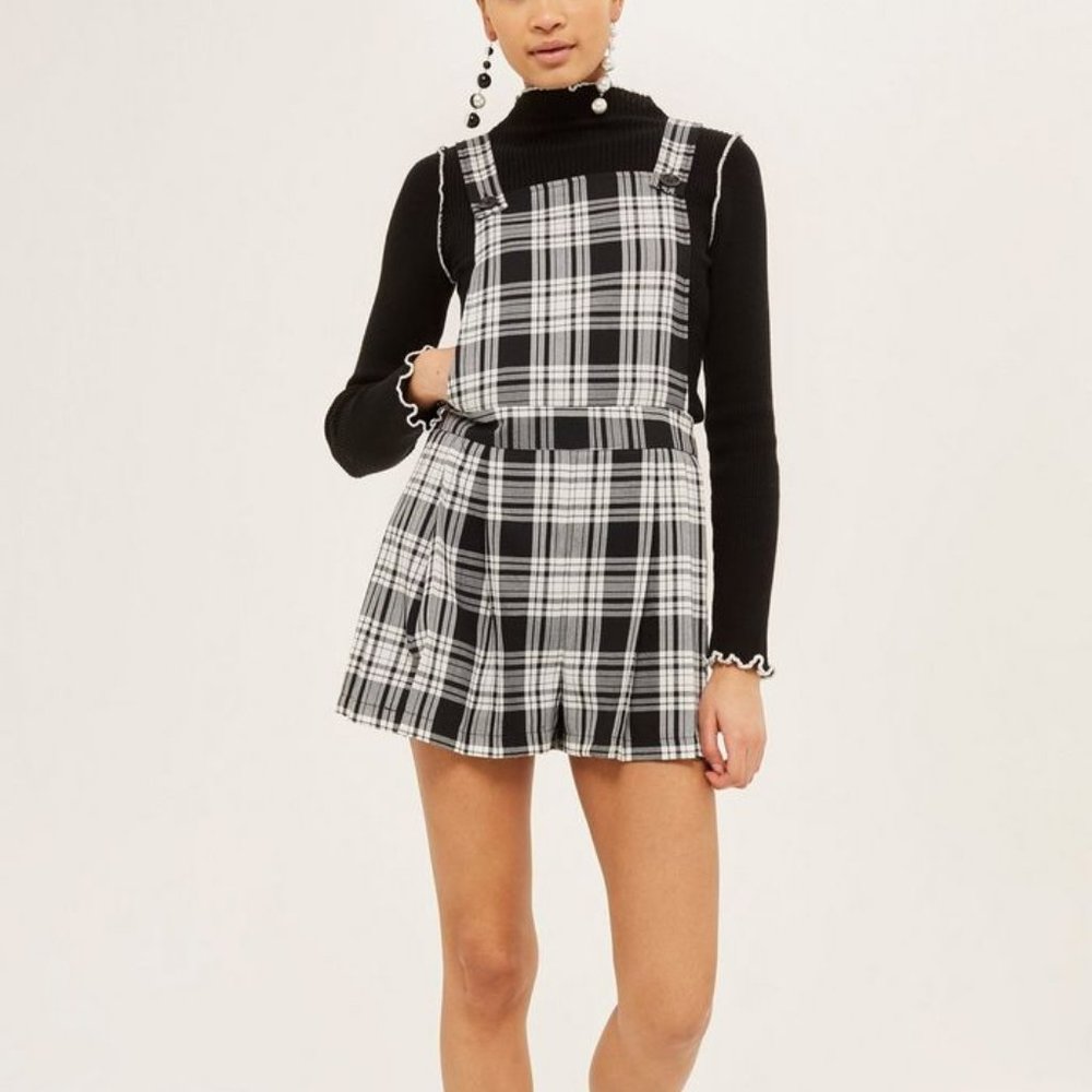 Topshop Pinafore Playsuit in Plaid